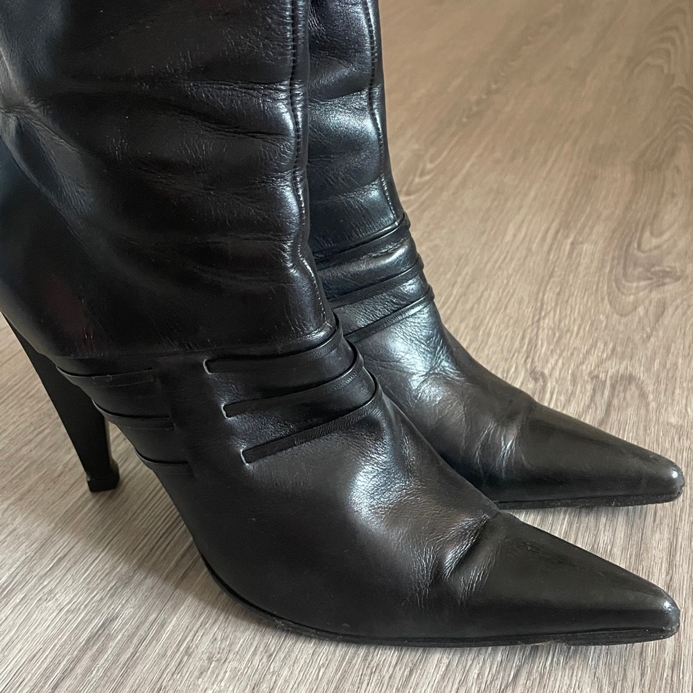 Sergio Rossi Black Leather Pointy Toe High Heel‎ Boots Size 38.5 - Picture 4 of 14
